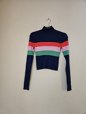 crown & ivy Cabana Navy Ribbed Turtleneck Sweater, Size Small